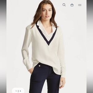 Polo by Ralph Lauren Cream and Navy Blouse